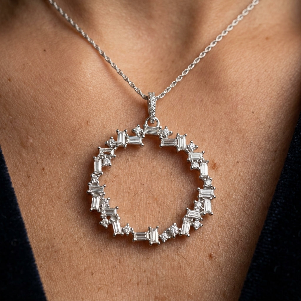 Round Baguette Stone-Set Necklace