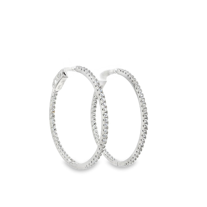 Large Thin Stone-Set Hoop Earrings