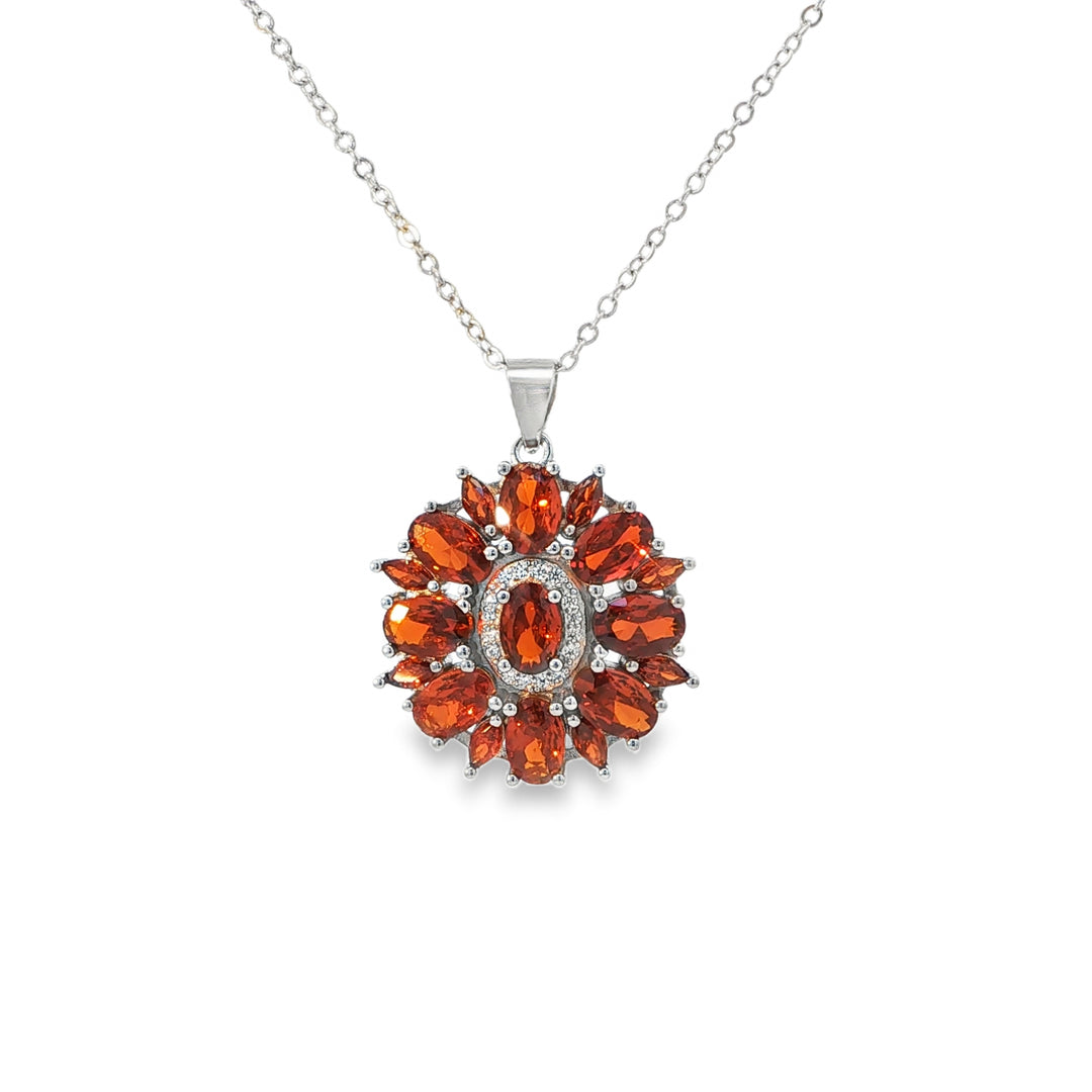 Garnet Flower Pendant Necklace