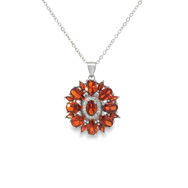 Garnet Flower Pendant Necklace