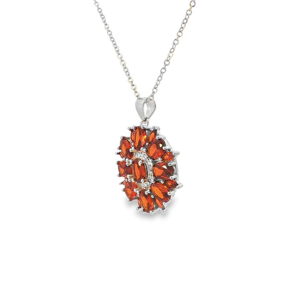 Garnet Flower Pendant Necklace