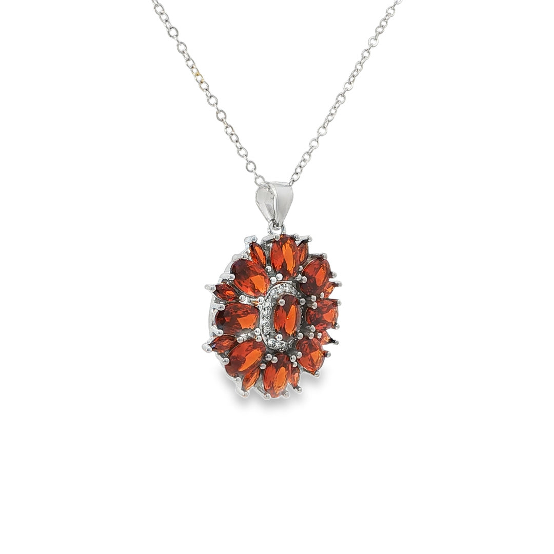 Garnet Flower Pendant Necklace