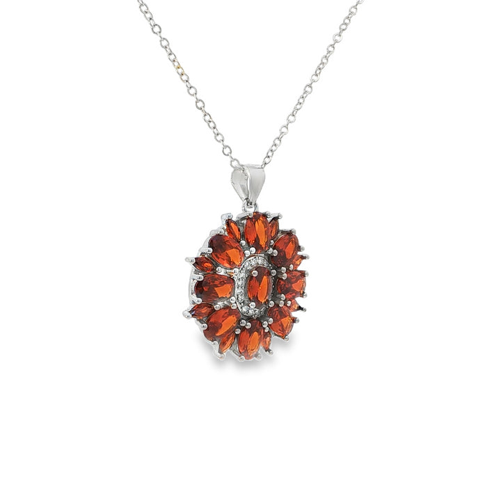 Garnet Flower Pendant Necklace