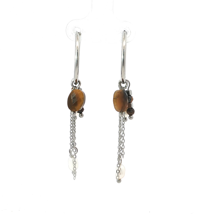 Brown Stone Chain Earrings