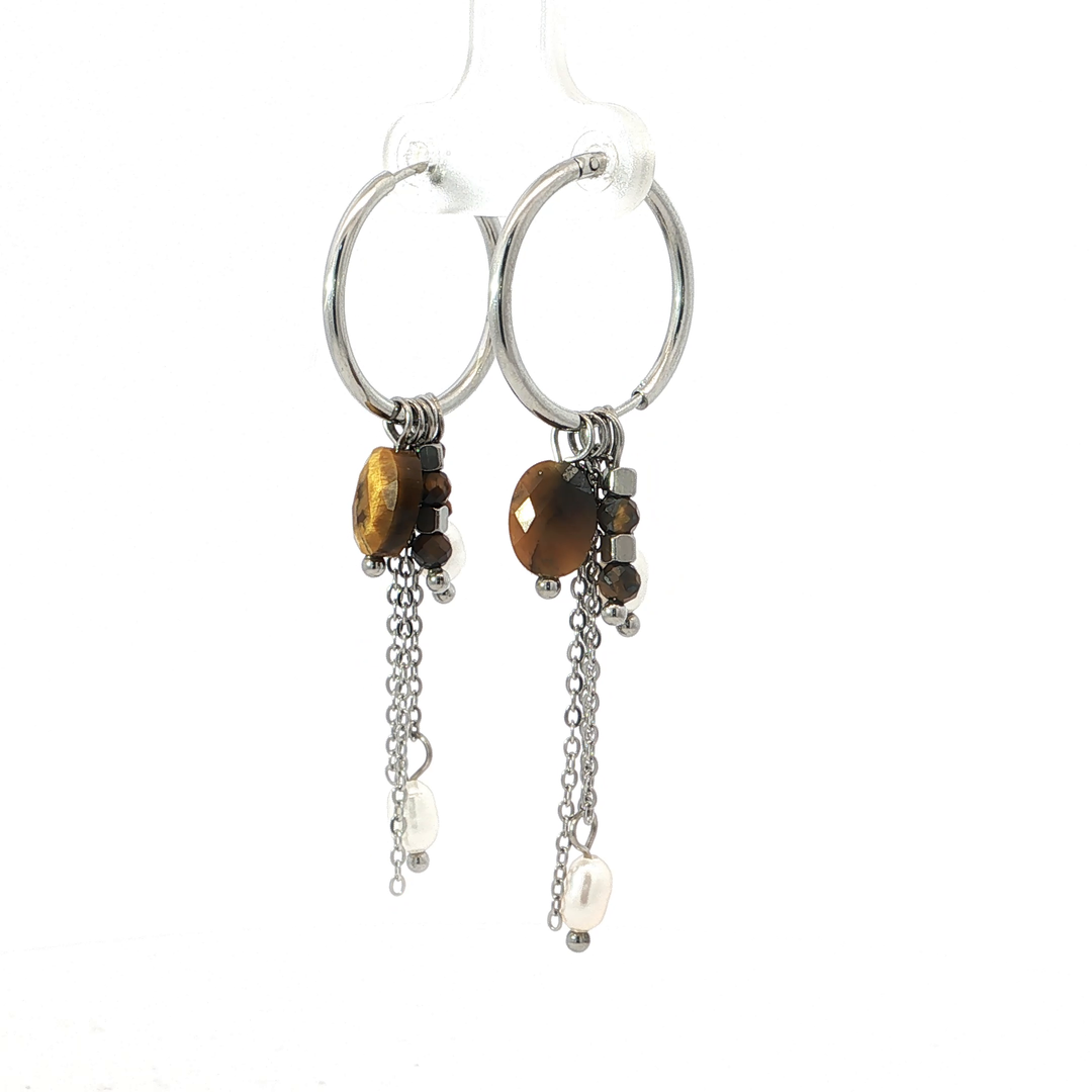 Brown Stone Chain Earrings