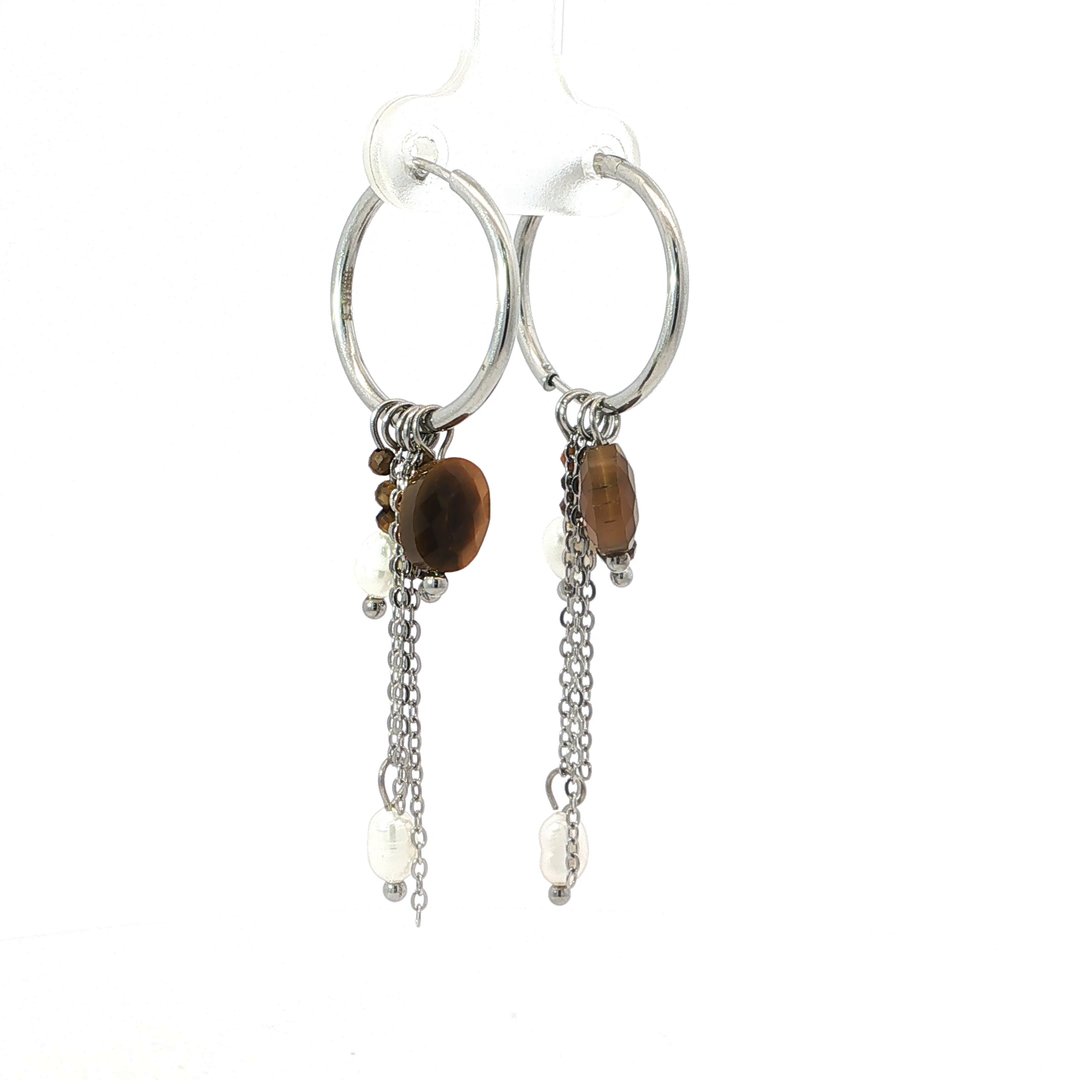 Brown Stone Chain Earrings