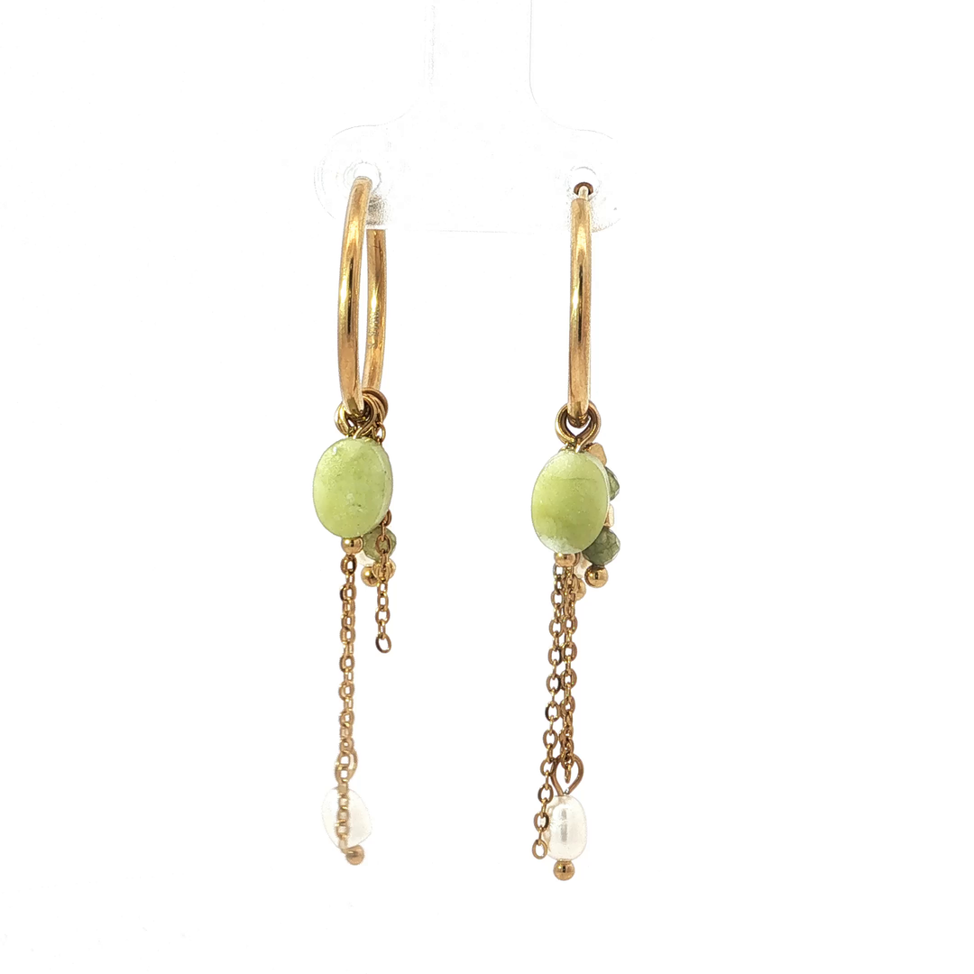 Green Stone Chain Earrings