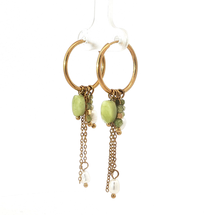 Green Stone Chain Earrings