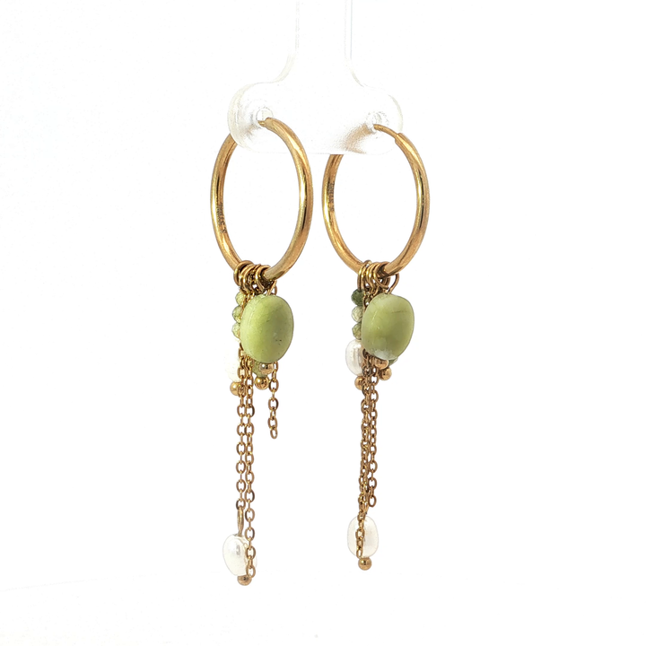 Green Stone Chain Earrings